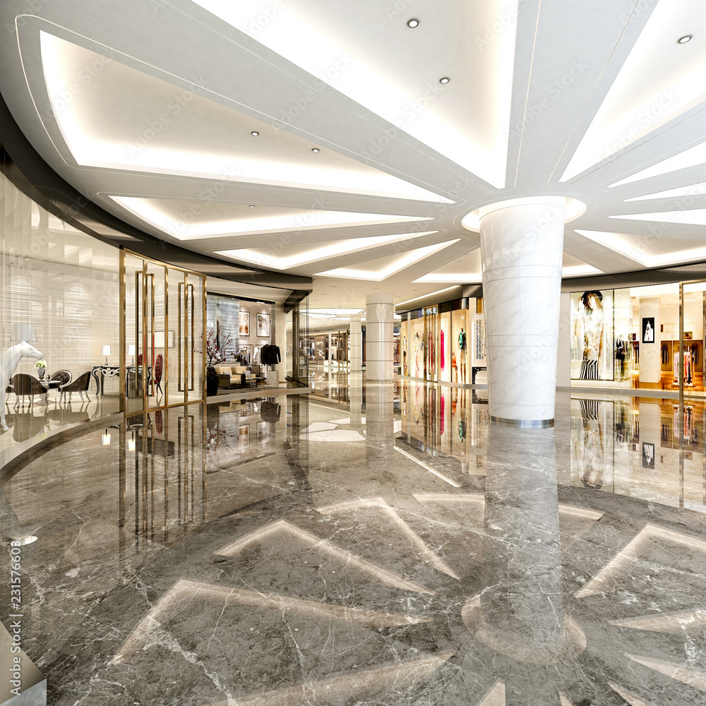 3d render of shopping center interior