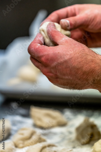 Male Chef Preparing Bread Dough for Selfmade Bread and Patties