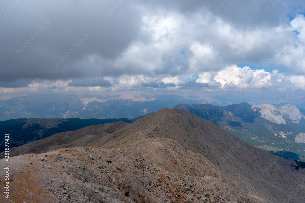 beautiful landscape in high taurus mountains against cloudy sky in Antalya, Turkey 