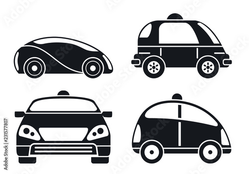 Driverless car icon set. Simple set of driverless car vector icons for web design on white background