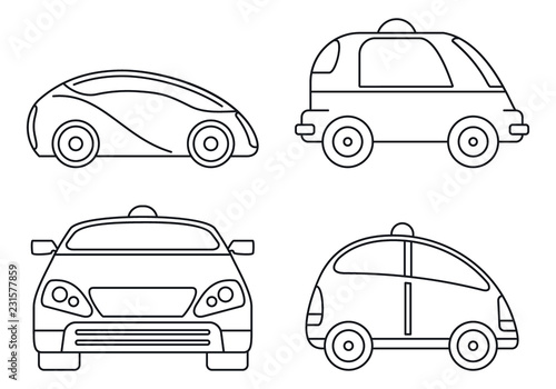 Driverless smart car icon set. Outline set of driverless smart car vector icons for web design isolated on white background
