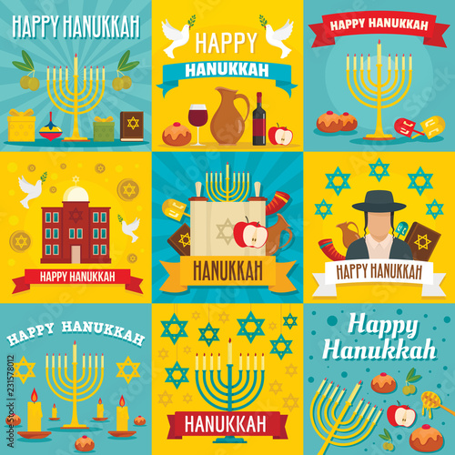 Hanukkah banner set. Flat illustration of hanukkah vector banner set for web design