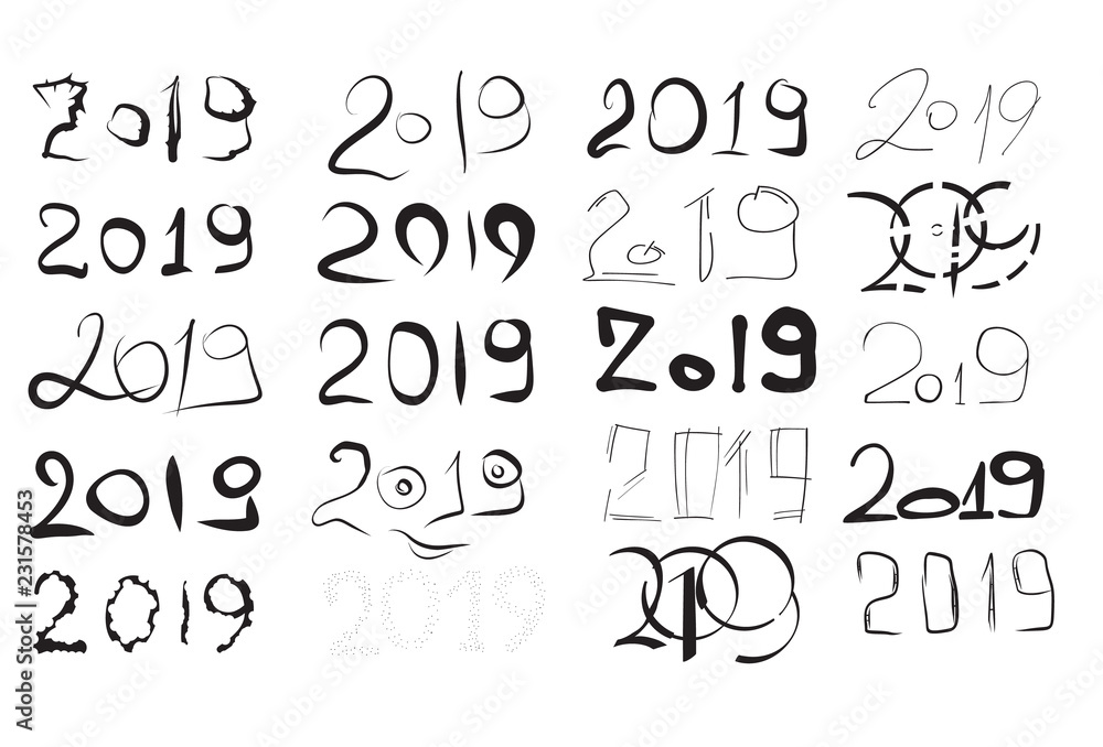 lettering 2019 vector handwritten numbers for new year and Christmas