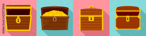 Dower chest icon set. Flat set of dower chest vector icons for web design