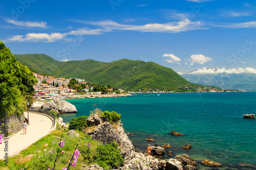 The picturesque city of Herceg Novi on the shore of the Kotor Bay of the Adriatic Sea, in the mountains of Montenegro