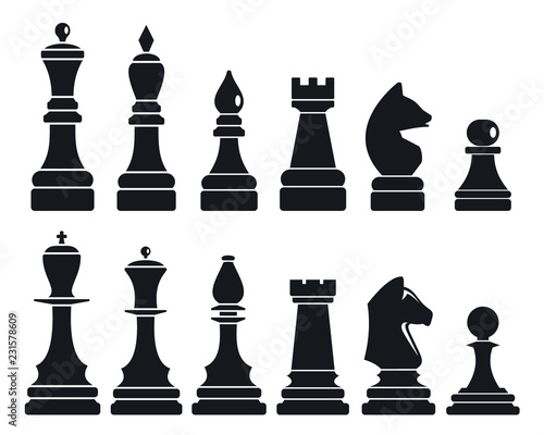 Chess game icon set. Simple set of chess game vector icons for web design on white background