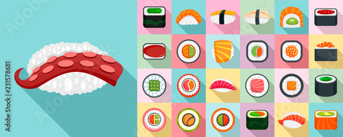 Sushi roll icon set. Flat set of sushi roll vector icons for web design