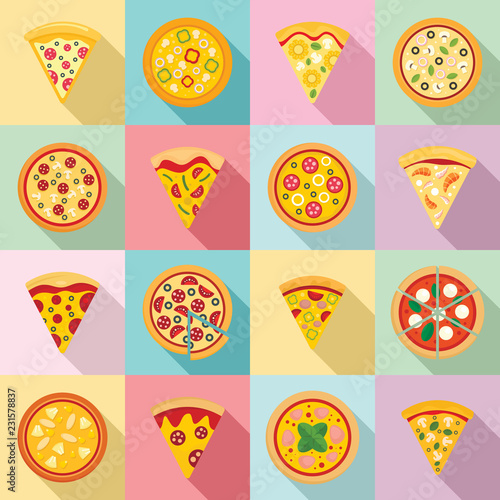 Pizza icon set. Flat set of pizza vector icons for web design