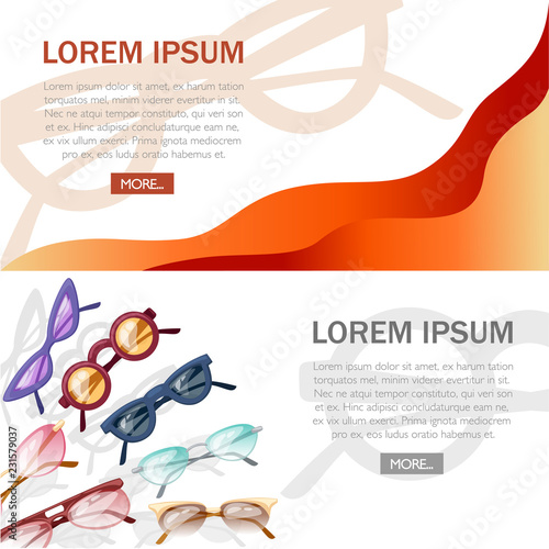 Abstract design concept with eyeglasses. Marketing flat illustration. Colorful eyeglasses on white background