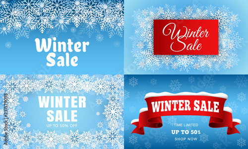Winter sale banner set. Realistic illustration of winter sale vector banner set for web design