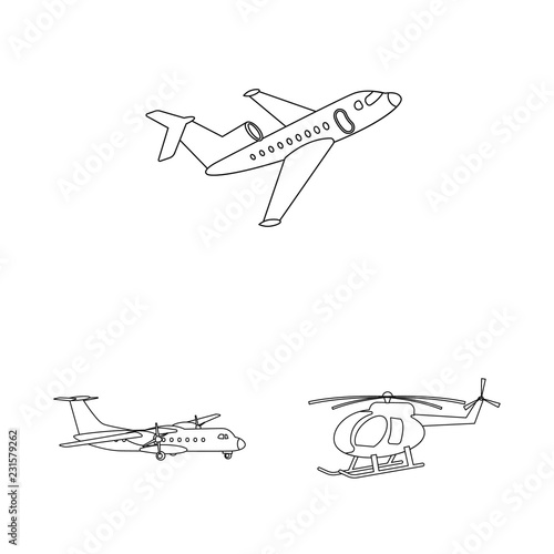 Vector design of plane and transport logo. Collection of plane and sky stock vector illustration.