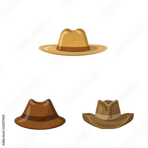Vector illustration of headgear and cap icon. Collection of headgear and accessory vector icon for stock.