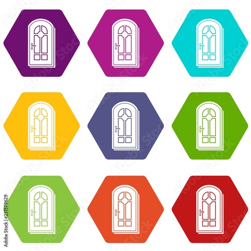 Arched door icons 9 set coloful isolated on white for web