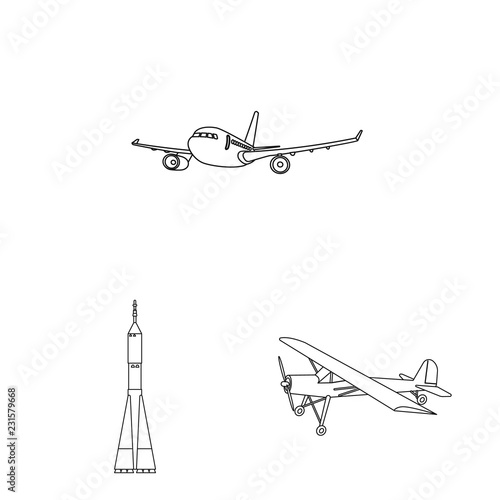 Isolated object of plane and transport sign. Set of plane and sky vector icon for stock.