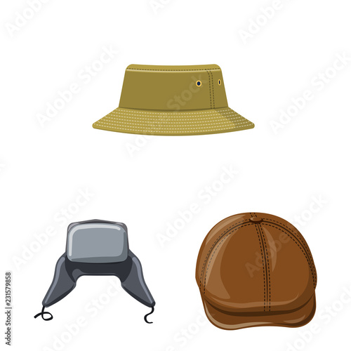 Vector design of headgear and cap logo. Set of headgear and accessory stock vector illustration.