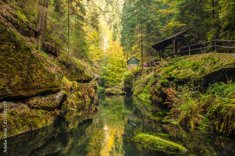 Φωτογραφία Picturesque view of Hrensko national Park, situated in Bohemian Switzerland, Cze