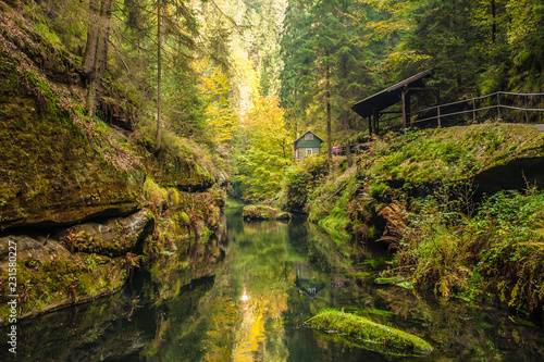 Fotografia Picturesque view of Hrensko national Park, situated in Bohemian Switzerland, Cze