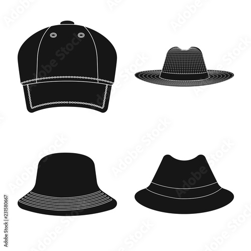 Vector illustration of headgear and cap symbol. Set of headgear and accessory stock symbol for web.