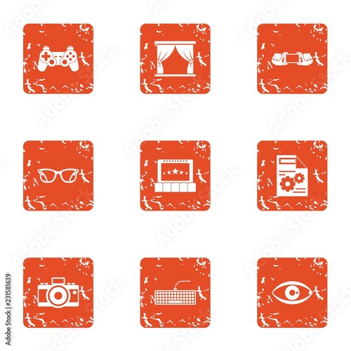 Lense icons set. Grunge set of 9 lense vector icons for web isolated on white background