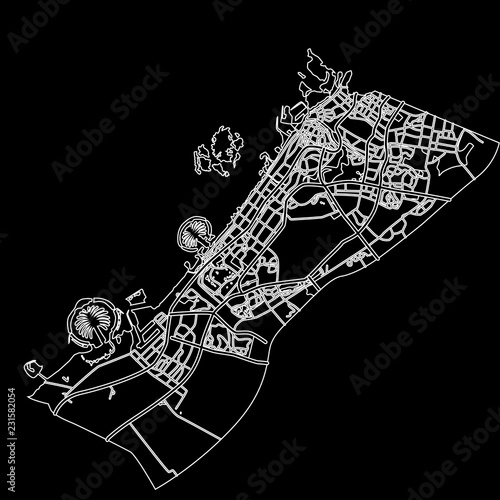 map of a large city in the Arab Emirates in the style of flat design