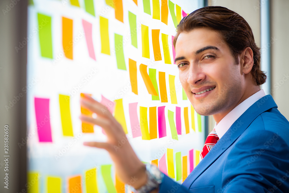Young handsome employee with many conflicting priorities Young handsome employee with many conflicting priorities