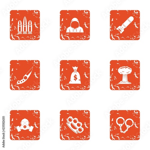 Arrest icons set. Grunge set of 9 arrest vector icons for web isolated on white background
