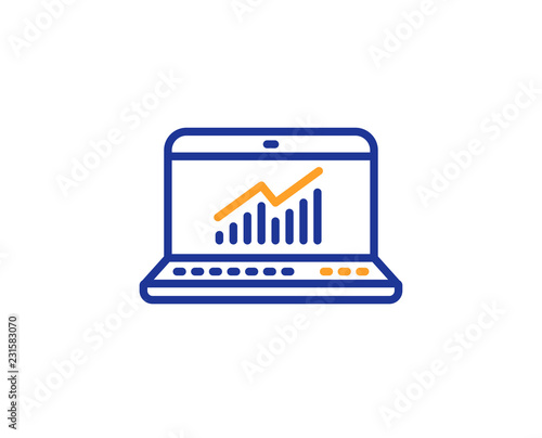 Data Analysis and Statistics line icon. Report graph or Chart sign. Computer data processing symbol. Colorful outline concept. Blue and orange thin line color icon. Online statistics Vector
