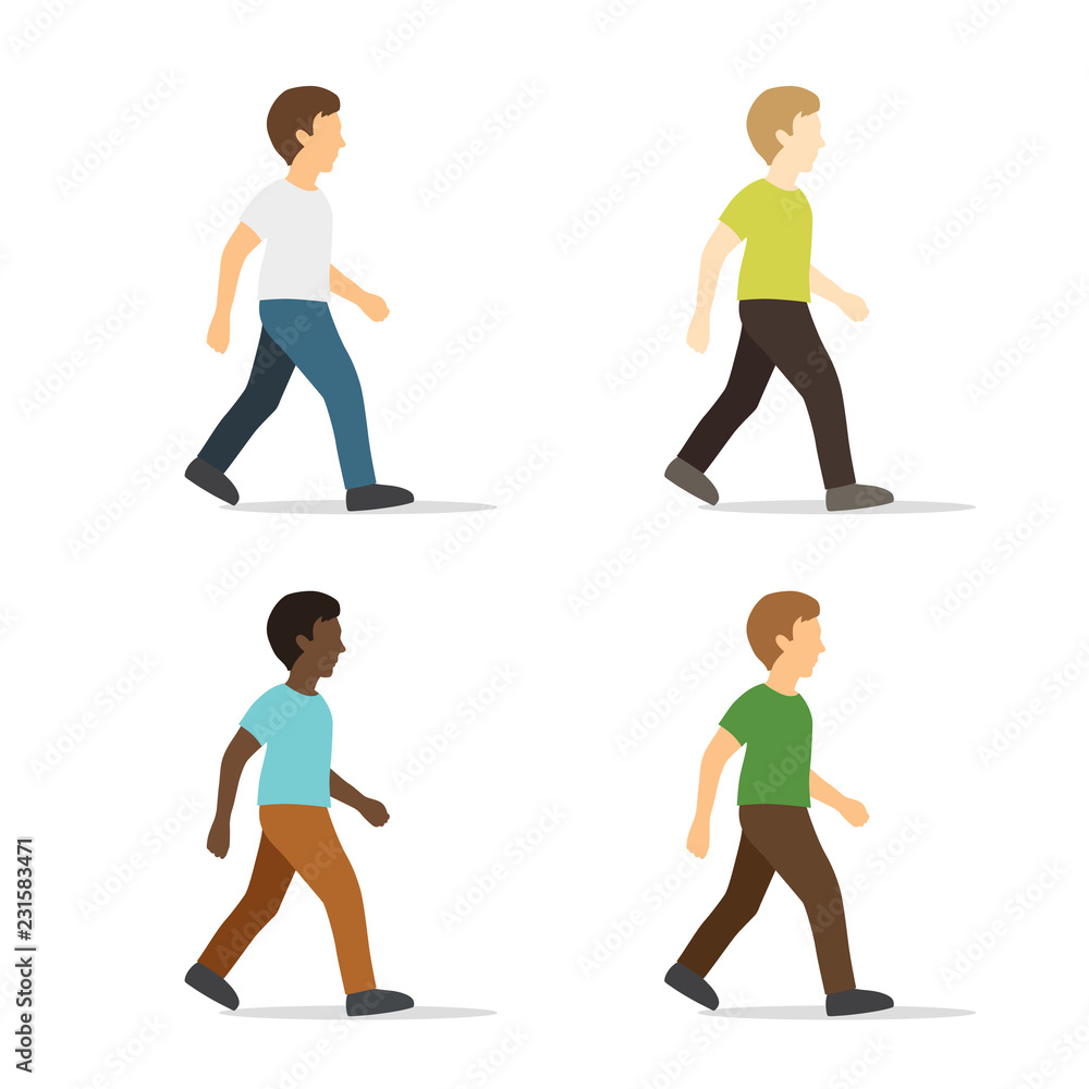 Walking young man in flat style Walking young man in flat style