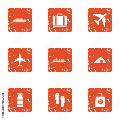 Luggage icons set. Grunge set of 9 luggage vector icons for web isolated on white background