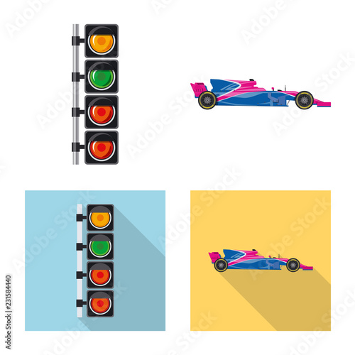 Vector illustration of car and rally sign. Collection of car and race stock vector illustration.