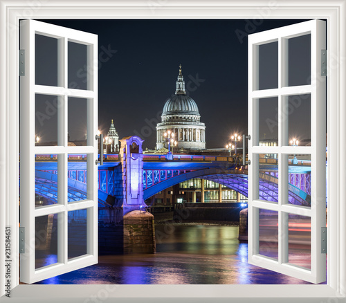 Beautiful view from the window. City, bridge at night