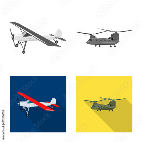 Vector design of plane and transport icon. Set of plane and sky vector icon for stock.