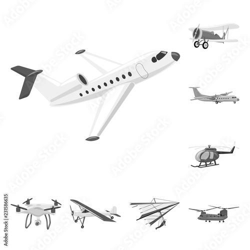 Isolated object of plane and transport sign. Set of plane and sky vector icon for stock.