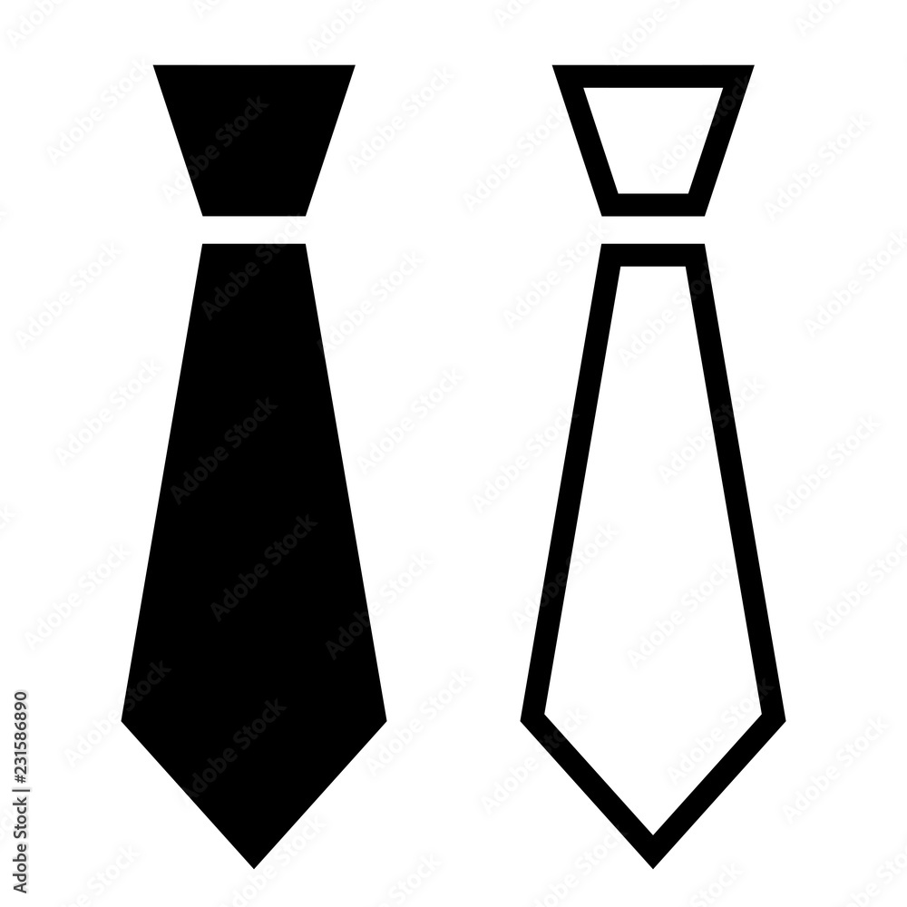Minimalist, flat tie icon. Silhouette and line art versions. Isolated on  white Stock Vector