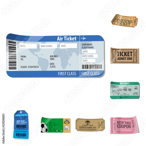 Vector design of ticket and admission sign. Collection of ticket and event stock symbol for web.