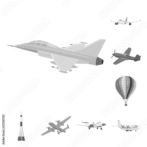 Vector design of plane and transport icon. Collection of plane and sky stock symbol for web.
