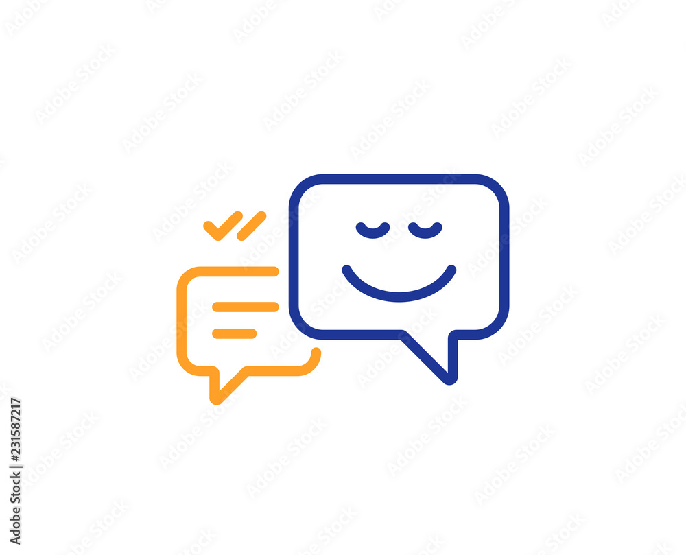 Message speech bubbles with Smile line icon. Chat emotion sign. Colorful outline concept. Blue and orange thin line color icon. Happy emotion Vector Message speech bubbles with Smile line icon. Chat emotion sign. Colorful outline concept. Blue and orange thin line color icon. Happy emotion Vector