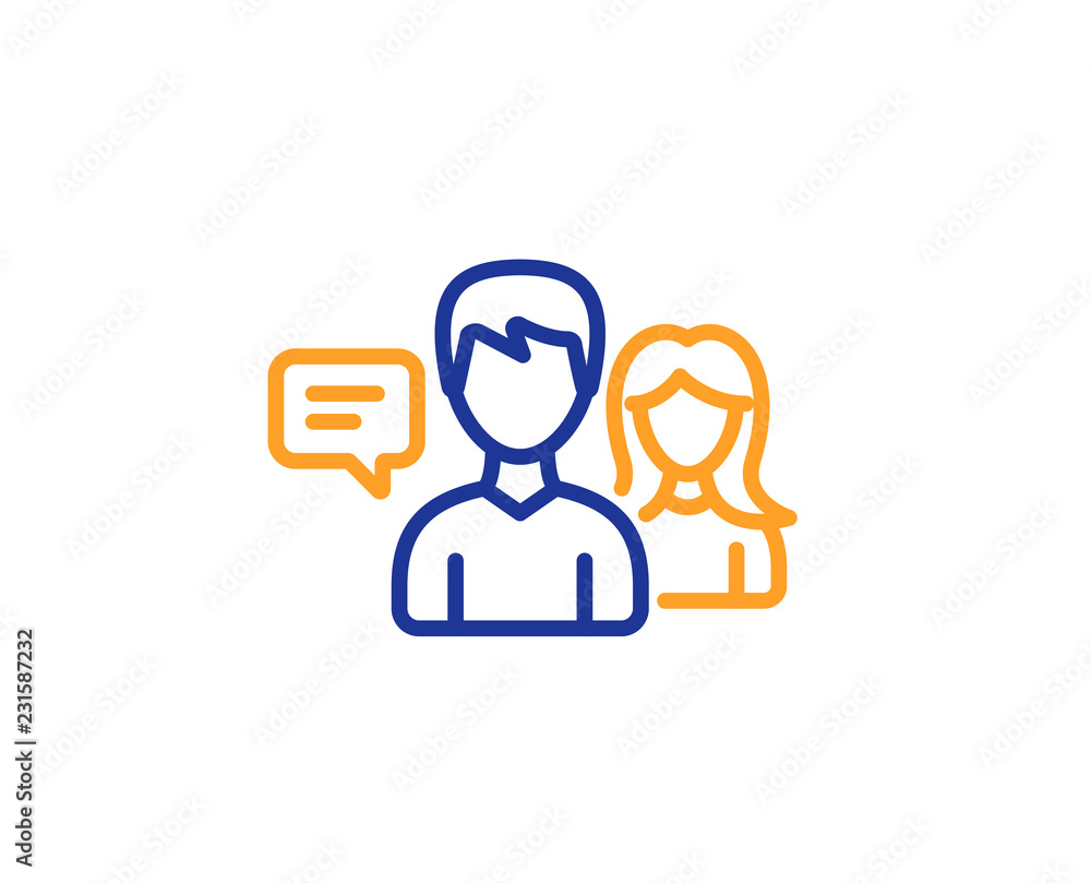 People talking line icon. Conversation sign. Communication speech bubbles symbol. Colorful outline concept. Blue and orange thin line color icon. People talking Vector People talking line icon. Conversation sign. Communication speech bubbles symbol. Colorful outline concept. Blue and orange thin line color icon. People talking Vector