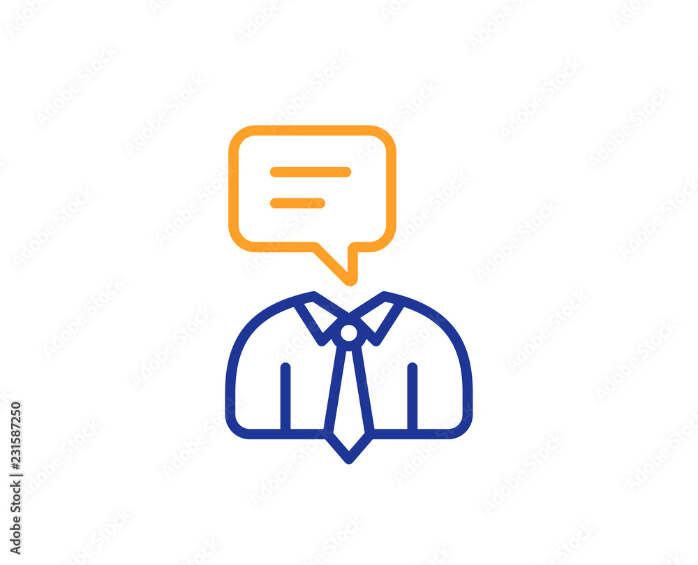 Human talking line icon. Conversation sign. Communication speech bubble symbol. Colorful outline concept. Blue and orange thin line color icon. Support service Vector Human talking line icon. Conversation sign. Communication speech bubble symbol. Colorful outline concept. Blue and orange thin line color icon. Support service Vector