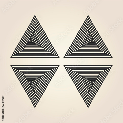 Triangle logo isometric, infinity sharp corner geometric shape illusion, hipster monogram converge overlapping line infinite icon, innovation tech delta emblem.