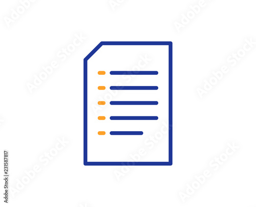 Document Management line icon. Information File sign. Paper page concept symbol. Colorful outline concept. Blue and orange thin line color icon. Document Vector