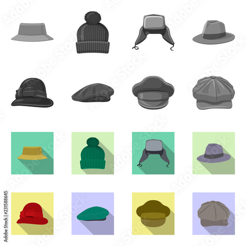 Vector design of headgear and cap sign. Collection of headgear and accessory vector icon for stock.