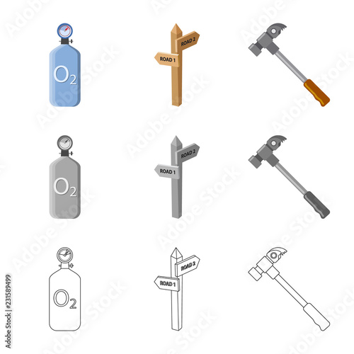 Isolated object of mountaineering and peak sign. Set of mountaineering and camp stock symbol for web.