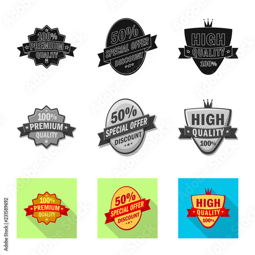 Vector design of emblem and badge logo. Set of emblem and sticker stock symbol for web.