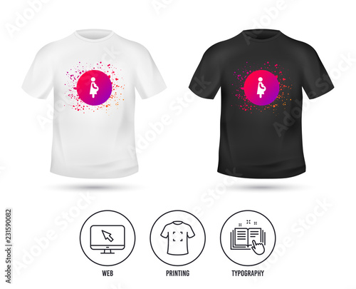 T-shirt mock up template. Pregnant sign icon. Women Pregnancy symbol. Realistic shirt mockup design. Printing, typography icon. Vector