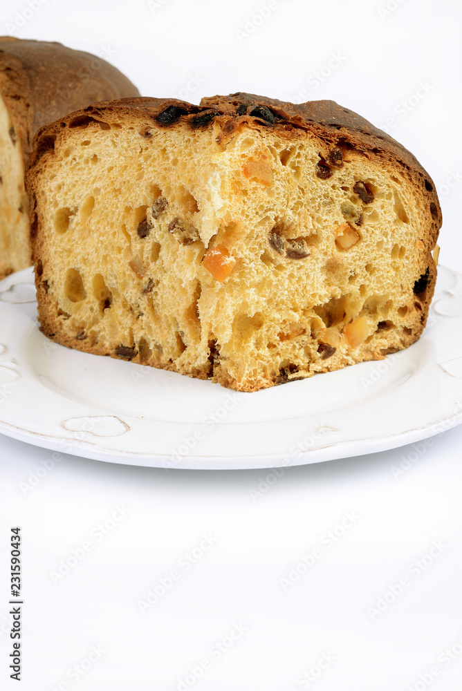 Slices of typical Italian artisan panettone Slices of typical Italian artisan panettone