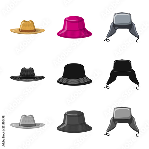 Isolated object of headgear and cap icon. Collection of headgear and accessory stock vector illustration.