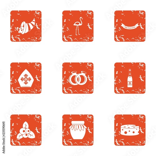 Decoration religion icons set. Grunge set of 9 decoration religion vector icons for web isolated on white background