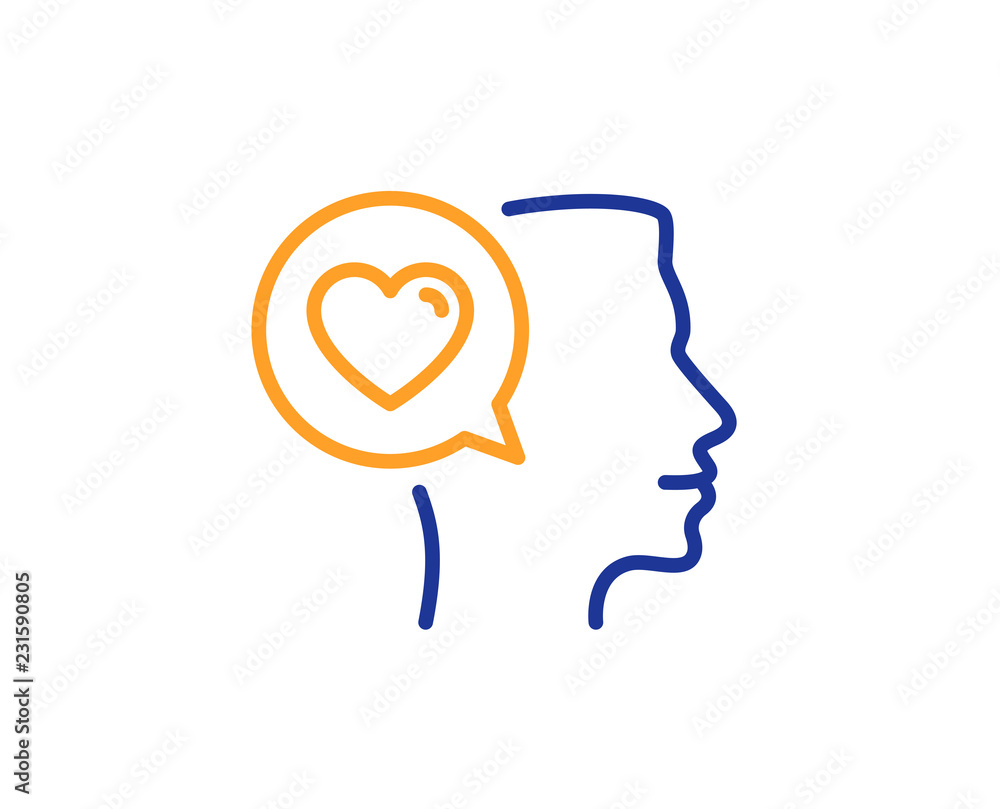 Love chat line icon. Heart symbol. Valentines day communication sign. Colorful outline concept. Blue and orange thin line color icon. Romantic talk Vector Love chat line icon. Heart symbol. Valentines day communication sign. Colorful outline concept. Blue and orange thin line color icon. Romantic talk Vector