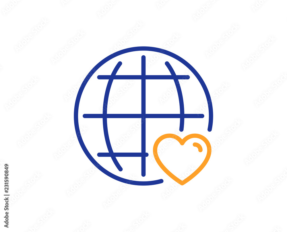 International Love line icon. Heart with Globe symbol. Valentines day sign. Colorful outline concept. Blue and orange thin line color icon. International Love Vector International Love line icon. Heart with Globe symbol. Valentines day sign. Colorful outline concept. Blue and orange thin line color icon. International Love Vector